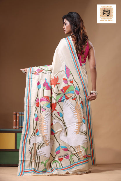 Pure Gachi Tussar Kantha Stitch Saree SN2631245