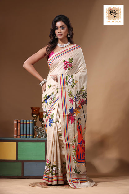 Pure Gachi Tussar Kantha Stitch Saree SN2631257
