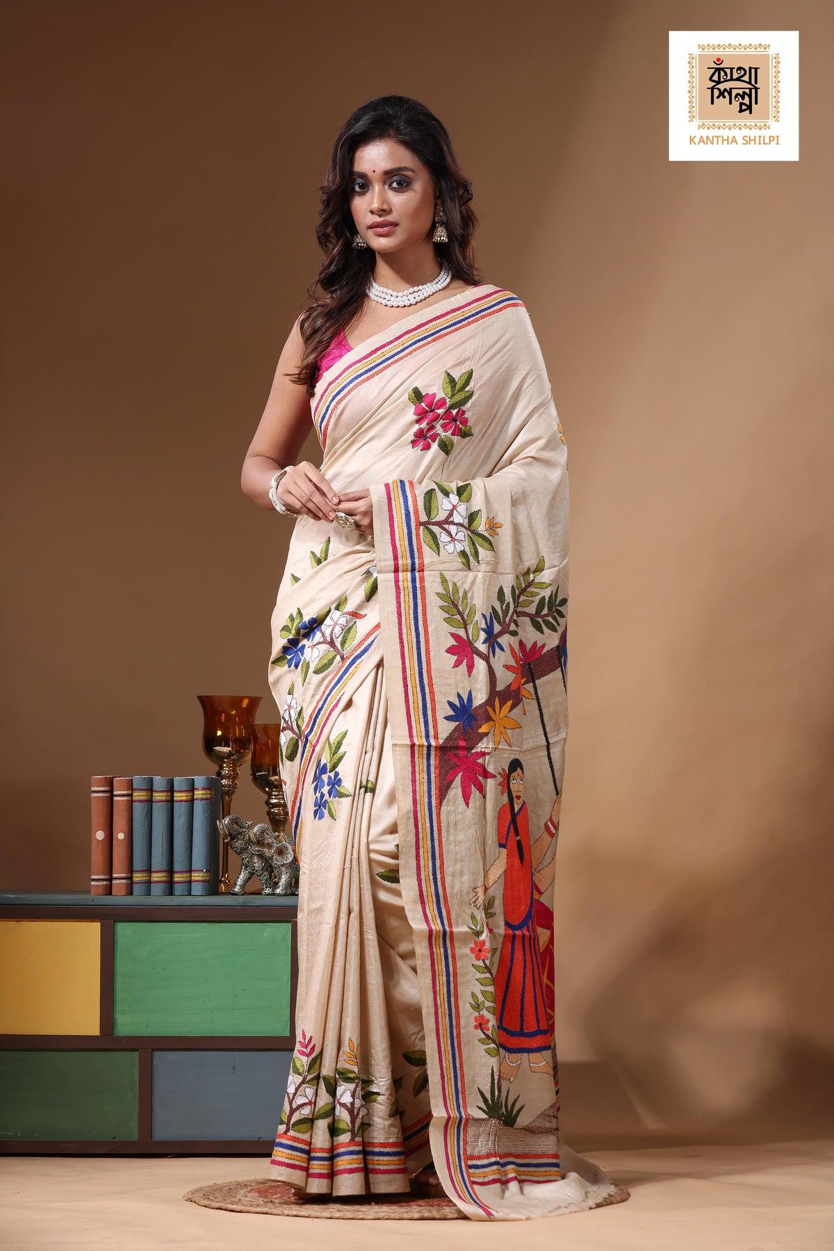 Pure Gachi Tussar Kantha Stitch Saree SN2631257
