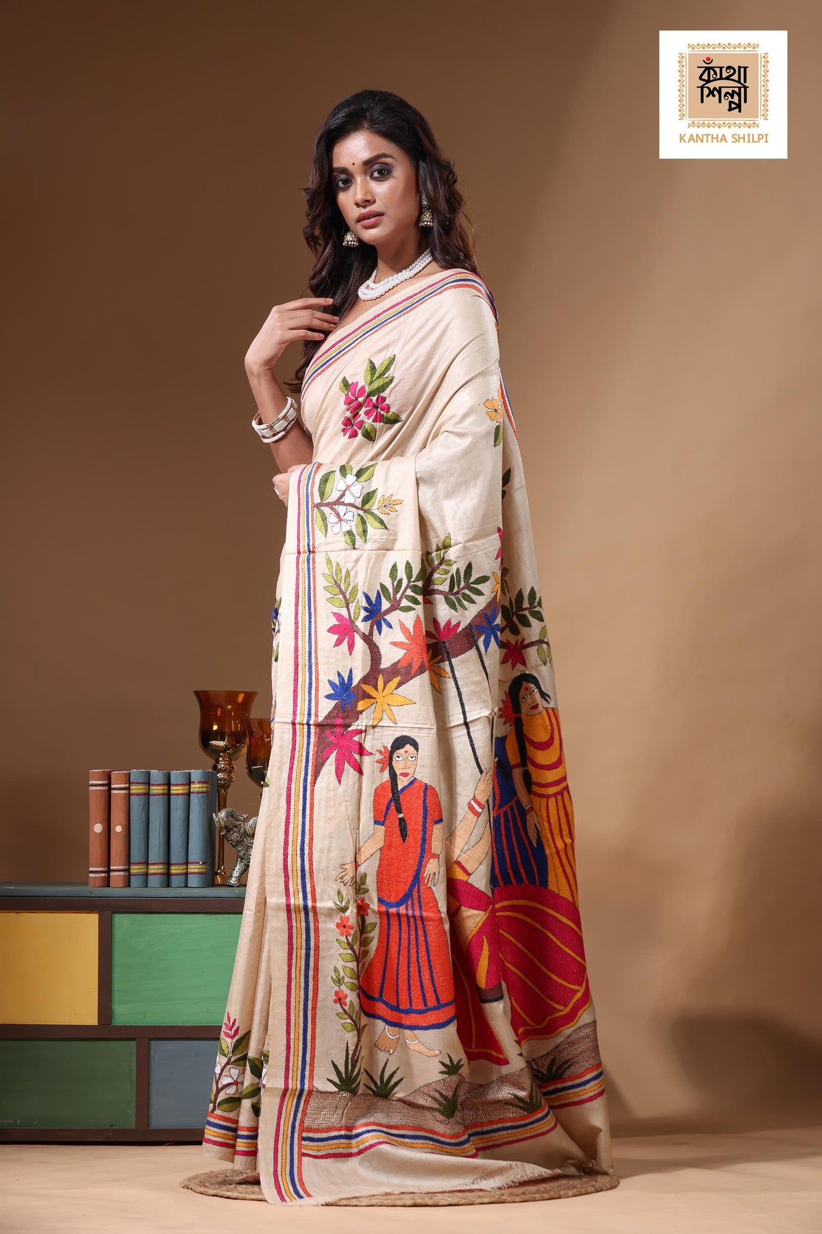Pure Gachi Tussar Kantha Stitch Saree SN2631257