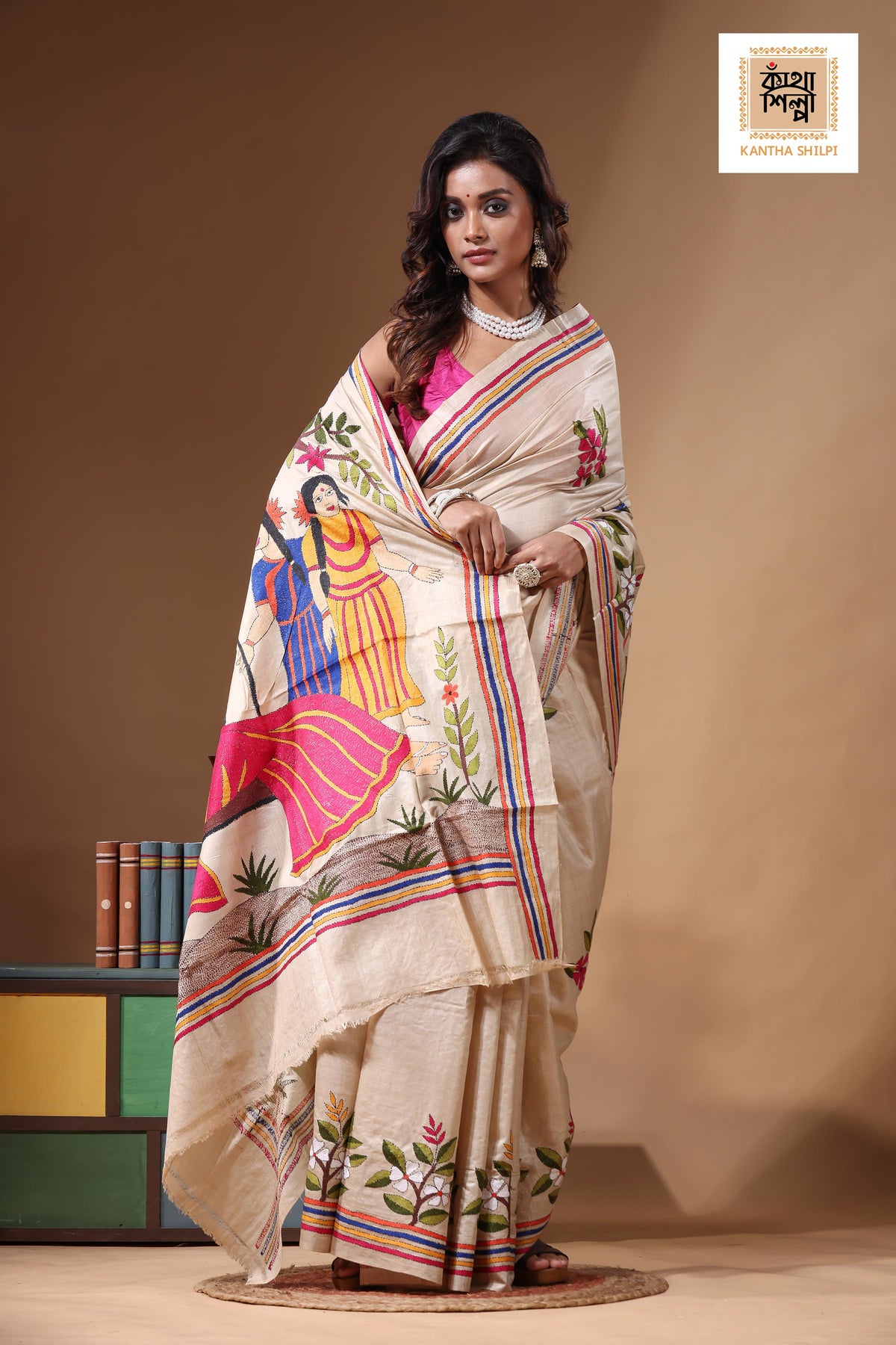 Pure Gachi Tussar Kantha Stitch Saree SN2631257