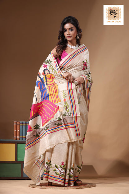 Pure Gachi Tussar Kantha Stitch Saree SN2631257