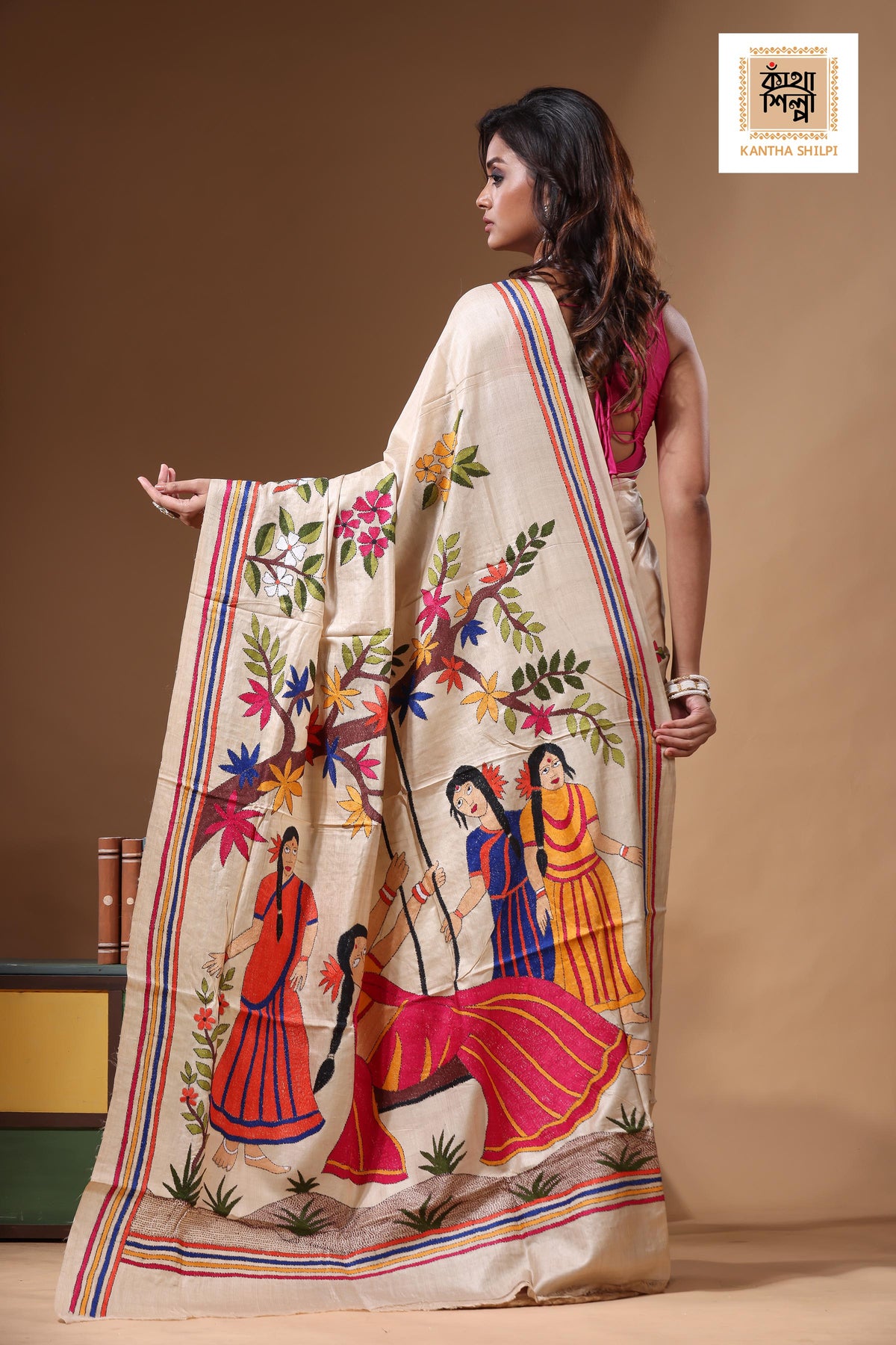 Pure Gachi Tussar Kantha Stitch Saree SN2631257