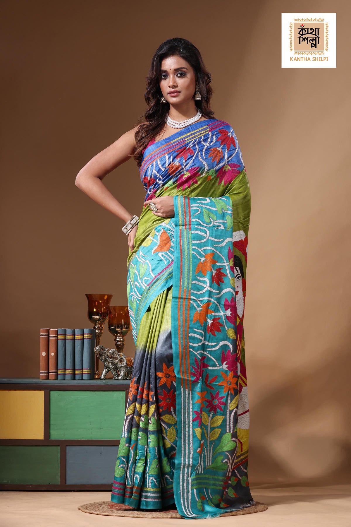 Dye Pure Gachi Tussar Kantha Stitch Saree SN2631263