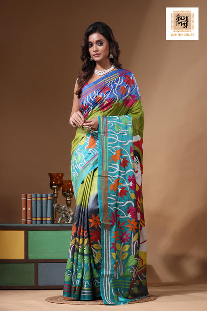 Dye Pure Gachi Tussar Kantha Stitch Saree SN2631263