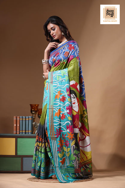 Dye Pure Gachi Tussar Kantha Stitch Saree SN2631263