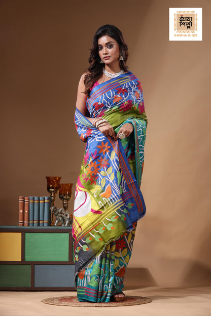 Dye Pure Gachi Tussar Kantha Stitch Saree SN2631263