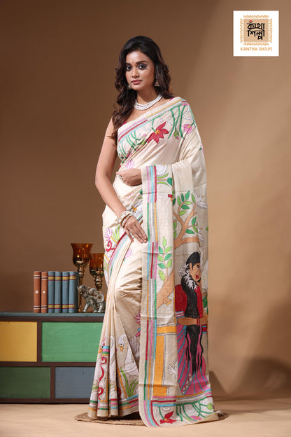 Pure Gachi Tussar Kantha Stitch Saree SN2631269