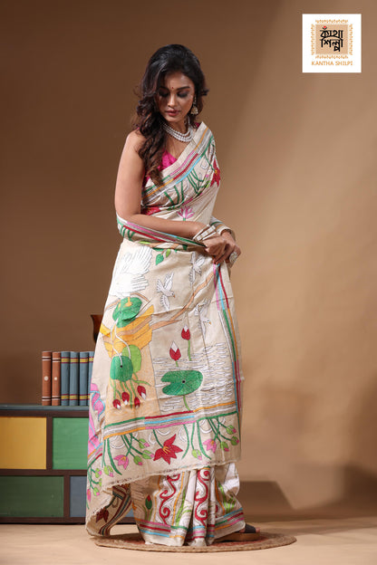 Pure Gachi Tussar Kantha Stitch Saree SN2631269