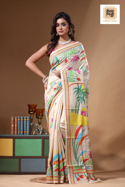Pure Gachi Tussar Kantha Stitch Saree SN2631280
