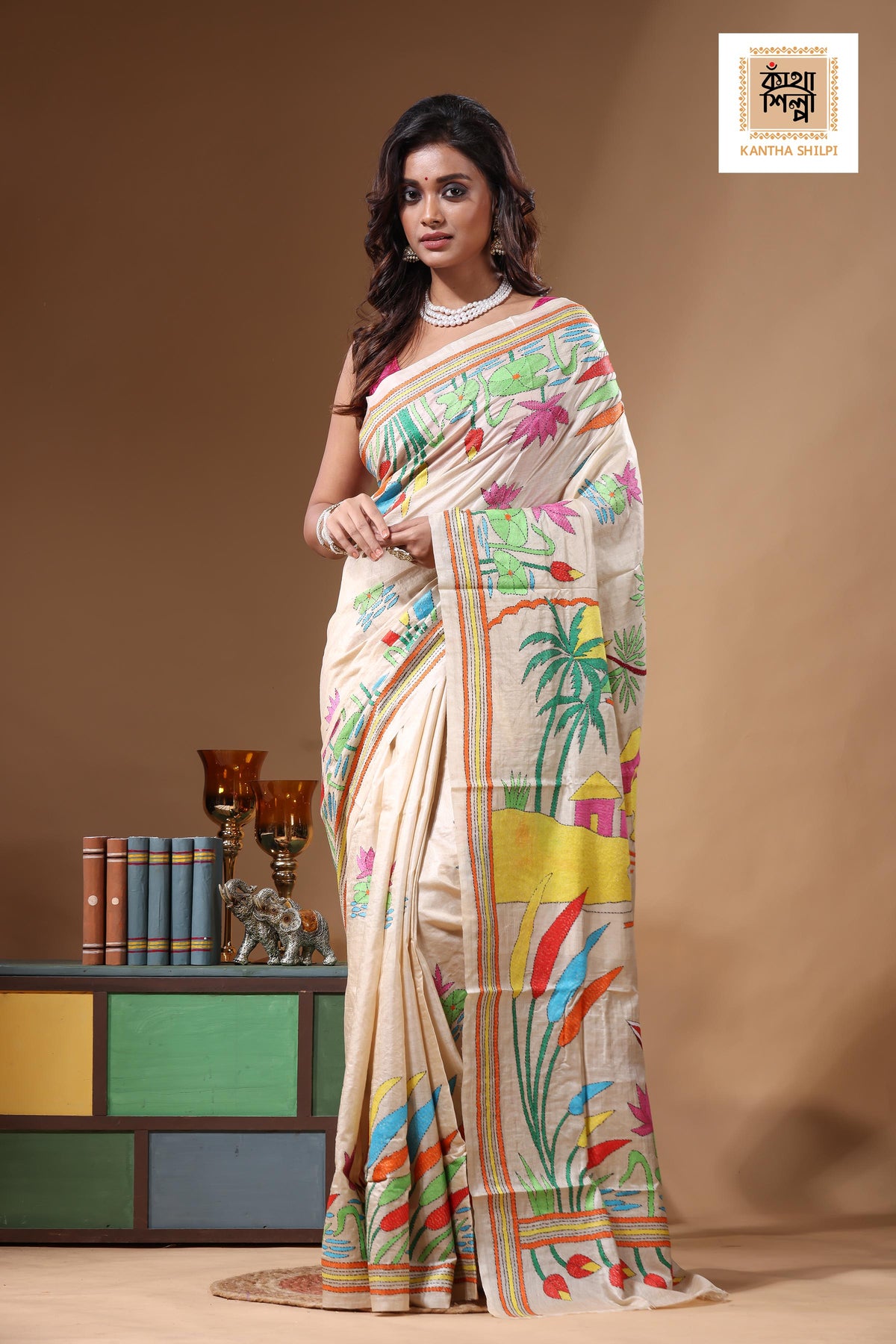 Pure Gachi Tussar Kantha Stitch Saree SN2631280