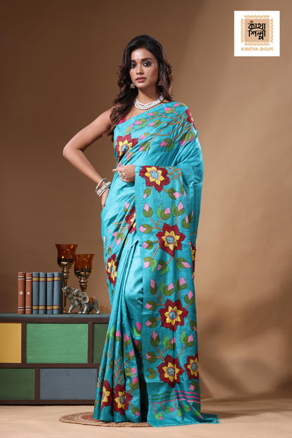 Dye Pure Gachi Tussar Kantha Stitch Saree SN2631292