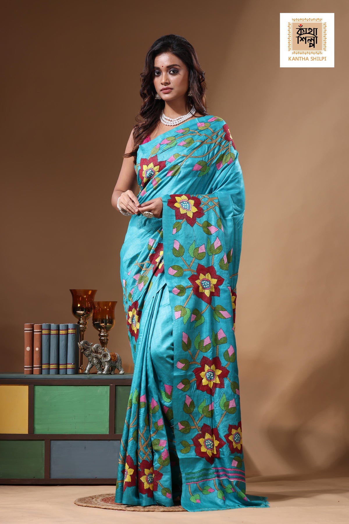 Dye Pure Gachi Tussar Kantha Stitch Saree SN2631292