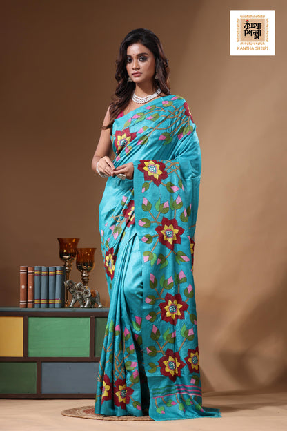 Dye Pure Gachi Tussar Kantha Stitch Saree SN2631292