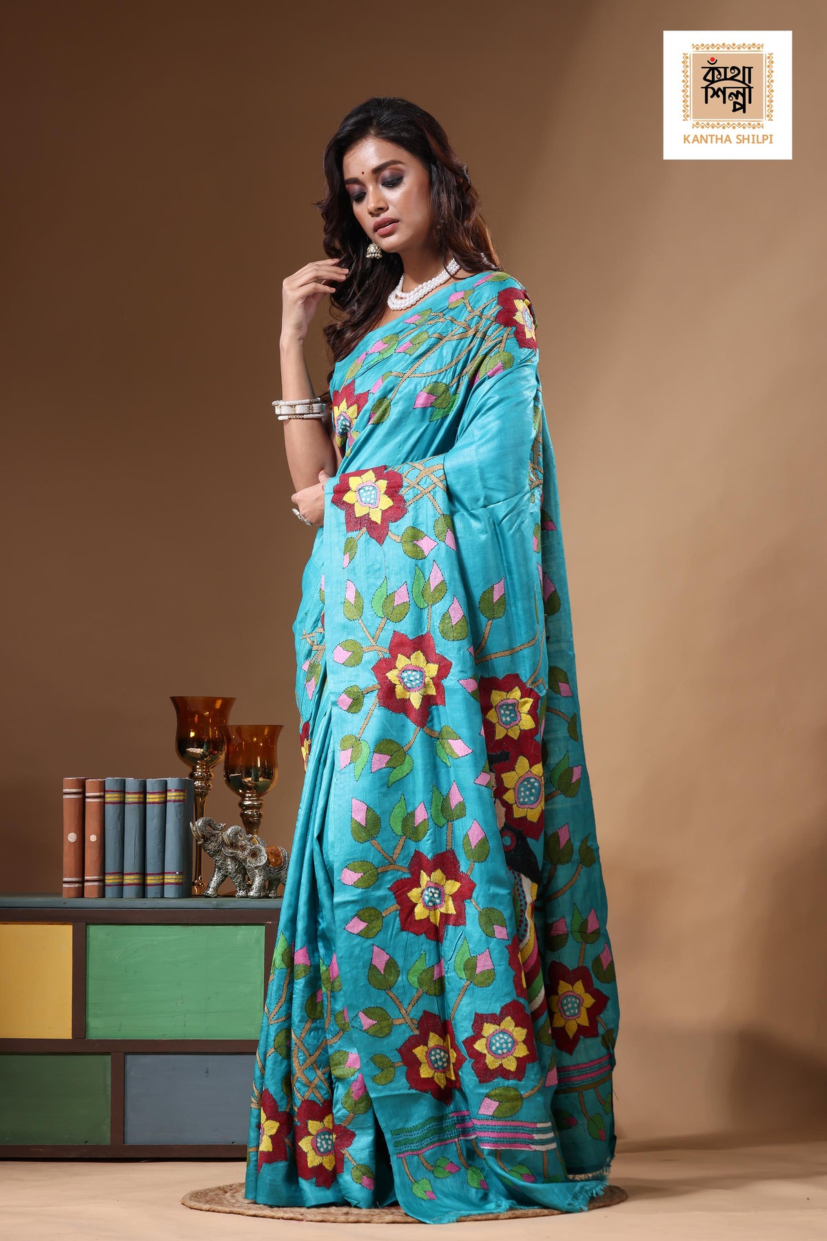 Dye Pure Gachi Tussar Kantha Stitch Saree SN2631292