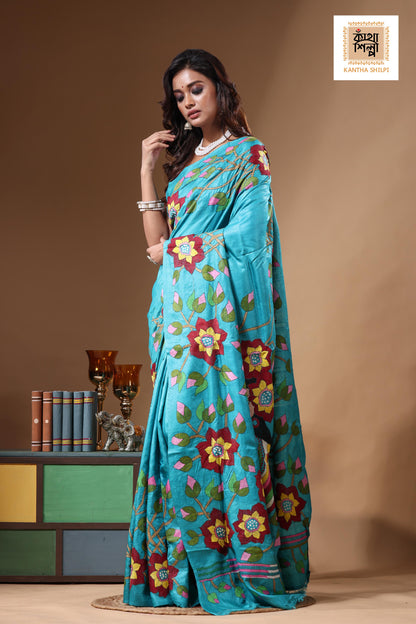 Dye Pure Gachi Tussar Kantha Stitch Saree SN2631292