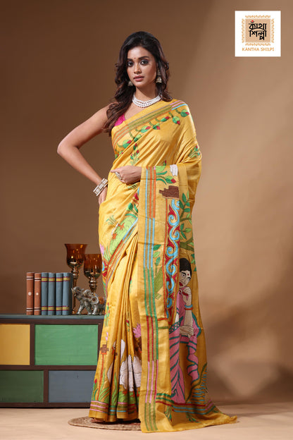 Dye Pure Gachi Tussar Kantha Stitch Saree SN2631298