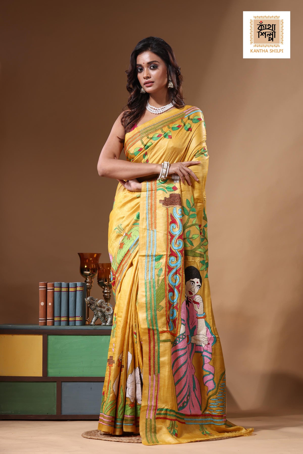 Dye Pure Gachi Tussar Kantha Stitch Saree SN2631298