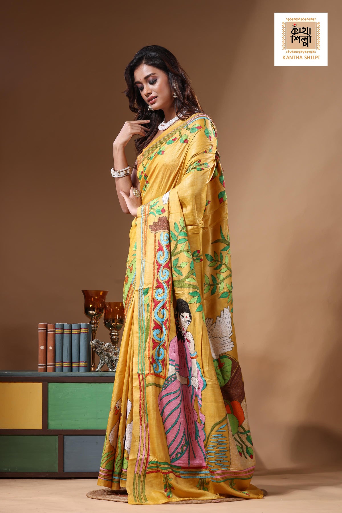 Dye Pure Gachi Tussar Kantha Stitch Saree SN2631298