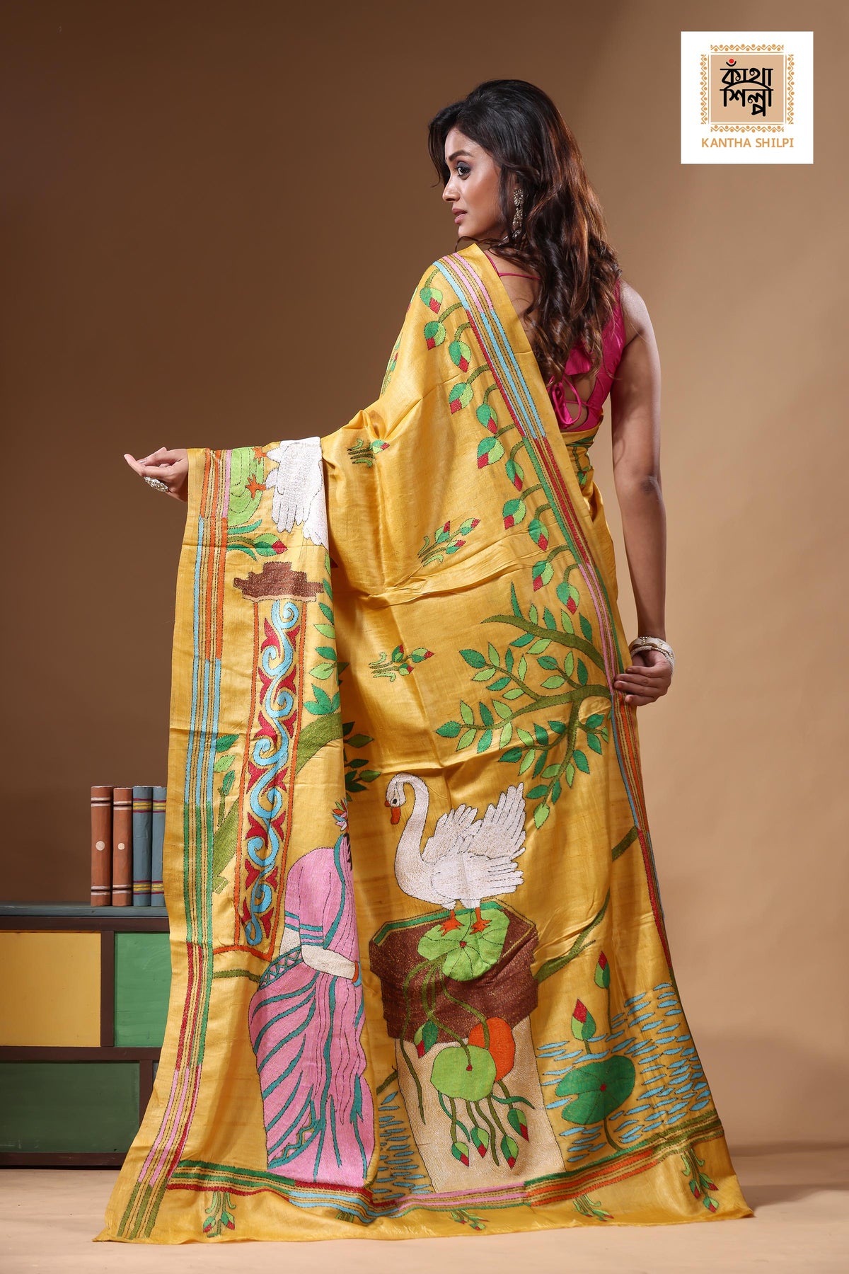 Dye Pure Gachi Tussar Kantha Stitch Saree SN2631298