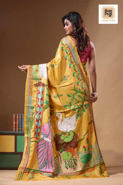 Dye Pure Gachi Tussar Kantha Stitch Saree SN2631298
