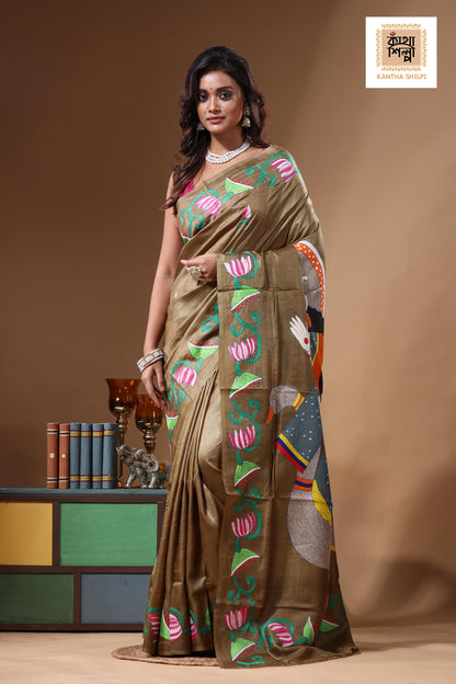 Dye Pure Gachi Tussar Kantha Stitch Saree SN2631304