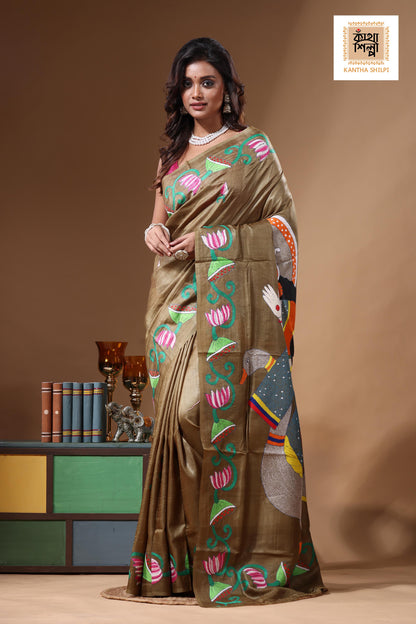 Dye Pure Gachi Tussar Kantha Stitch Saree SN2631304