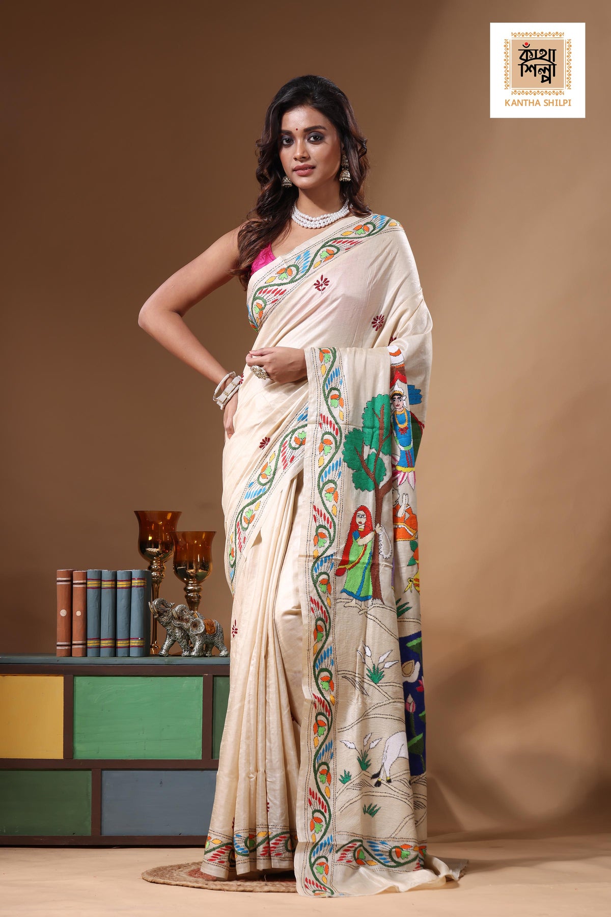 Pure Gachi Tussar Kantha Stitch Saree SN2631310