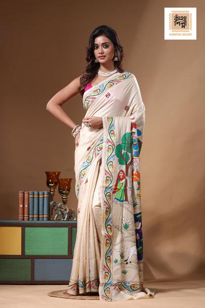 Pure Gachi Tussar Kantha Stitch Saree SN2631310