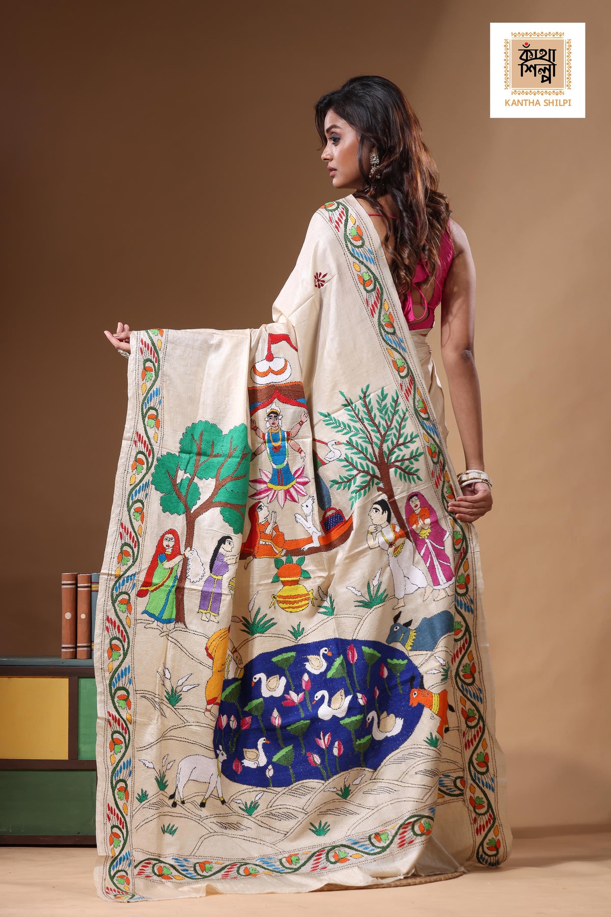 Pure Gachi Tussar Kantha Stitch Saree SN2631310