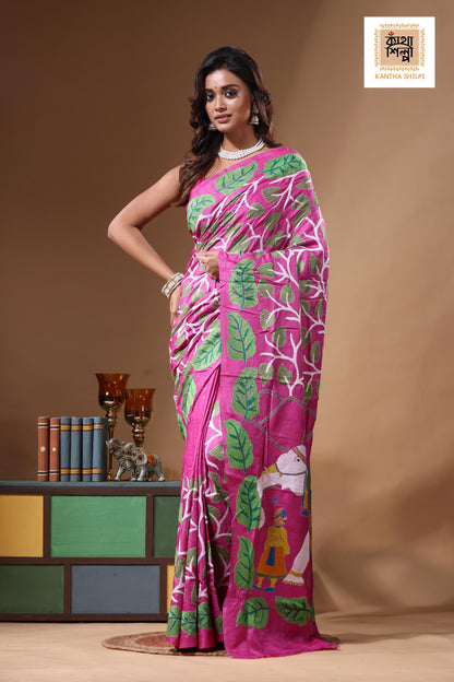 Dye Pure Gachi Tussar Kantha Stitch Saree SN2631316