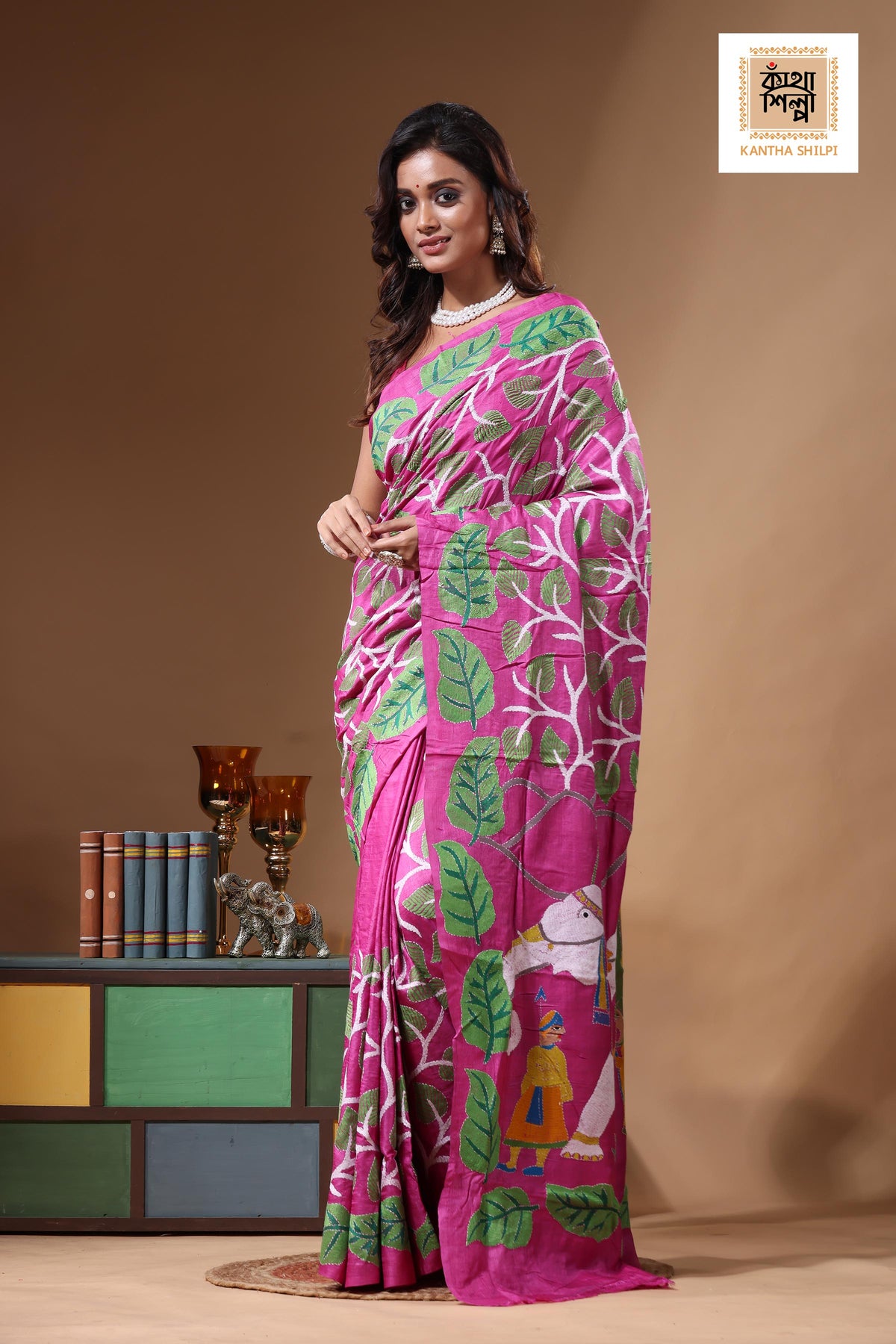 Dye Pure Gachi Tussar Kantha Stitch Saree SN2631316