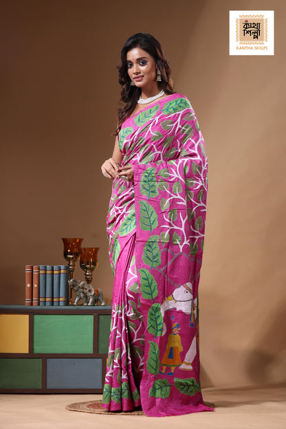 Dye Pure Gachi Tussar Kantha Stitch Saree SN2631316