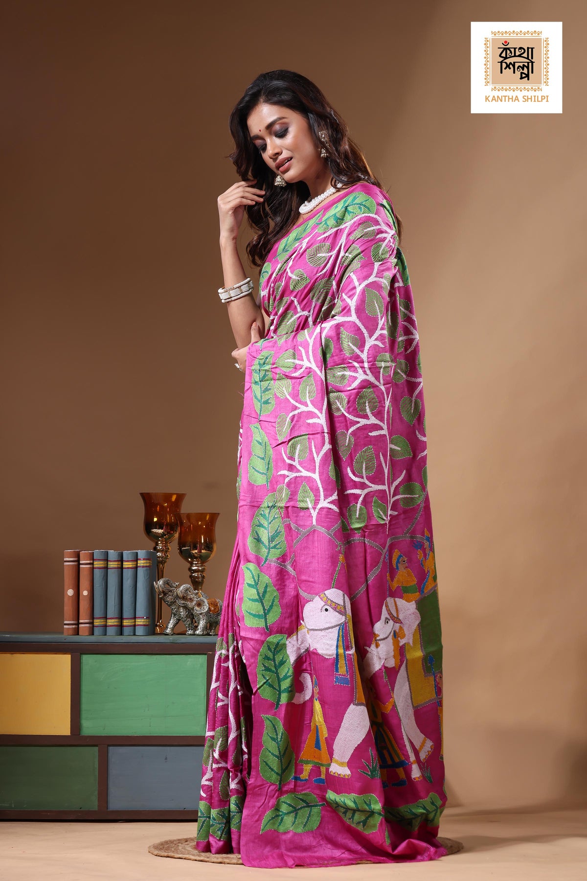 Dye Pure Gachi Tussar Kantha Stitch Saree SN2631316