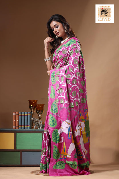 Dye Pure Gachi Tussar Kantha Stitch Saree SN2631316