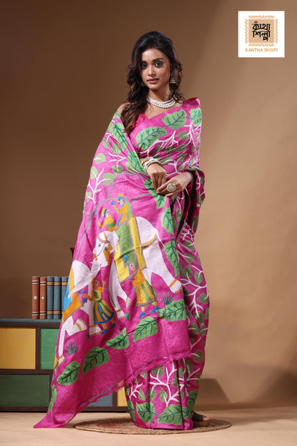 Dye Pure Gachi Tussar Kantha Stitch Saree SN2631316