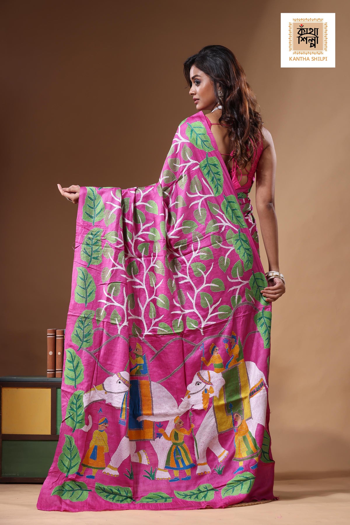 Dye Pure Gachi Tussar Kantha Stitch Saree SN2631316