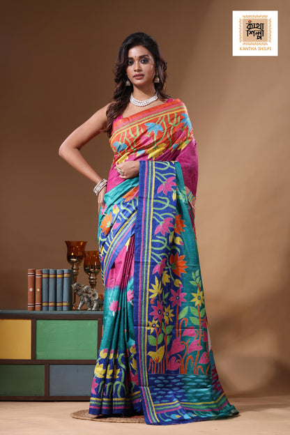 Dye Pure Gachi Tussar Kantha Stitch Saree SN2631328