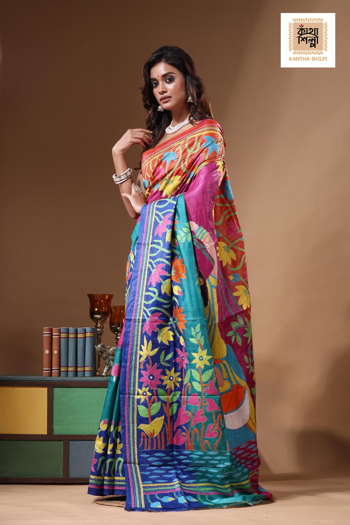 Dye Pure Gachi Tussar Kantha Stitch Saree SN2631328