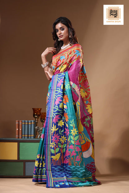 Dye Pure Gachi Tussar Kantha Stitch Saree SN2631328