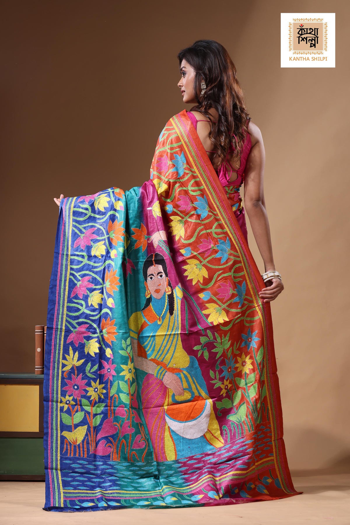 Dye Pure Gachi Tussar Kantha Stitch Saree SN2631328