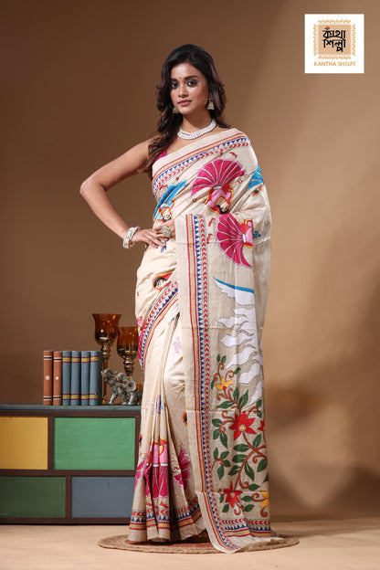 Pure Gachi Tussar Kantha Stitch Saree SN2631346