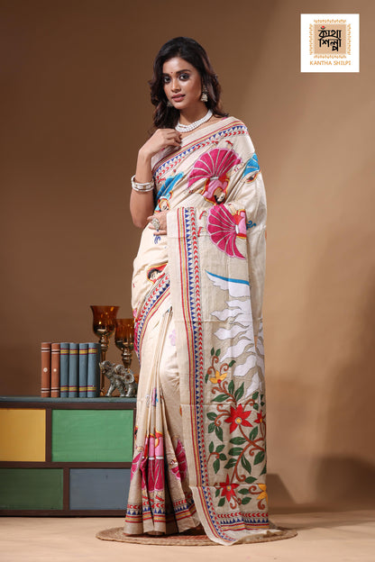 Pure Gachi Tussar Kantha Stitch Saree SN2631346