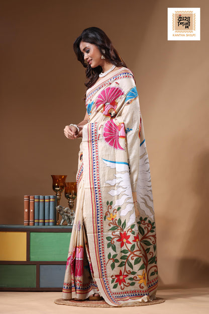 Pure Gachi Tussar Kantha Stitch Saree SN2631346