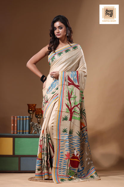 Pure Gachi Tussar Kantha Stitch Saree SN2631370