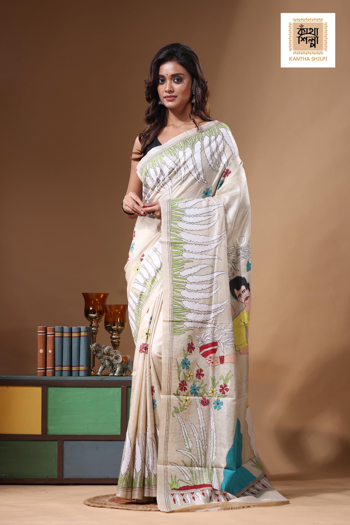 Pure Gachi Tussar Kantha Stitch Saree SN2631382