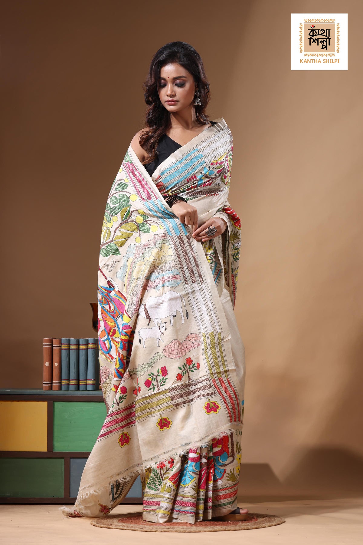 Pure Gachi Tussar Kantha Stitch Saree SN2631388