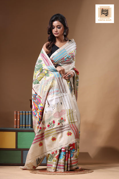 Pure Gachi Tussar Kantha Stitch Saree SN2631388