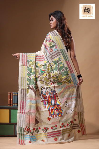 Pure Gachi Tussar Kantha Stitch Saree SN2631388