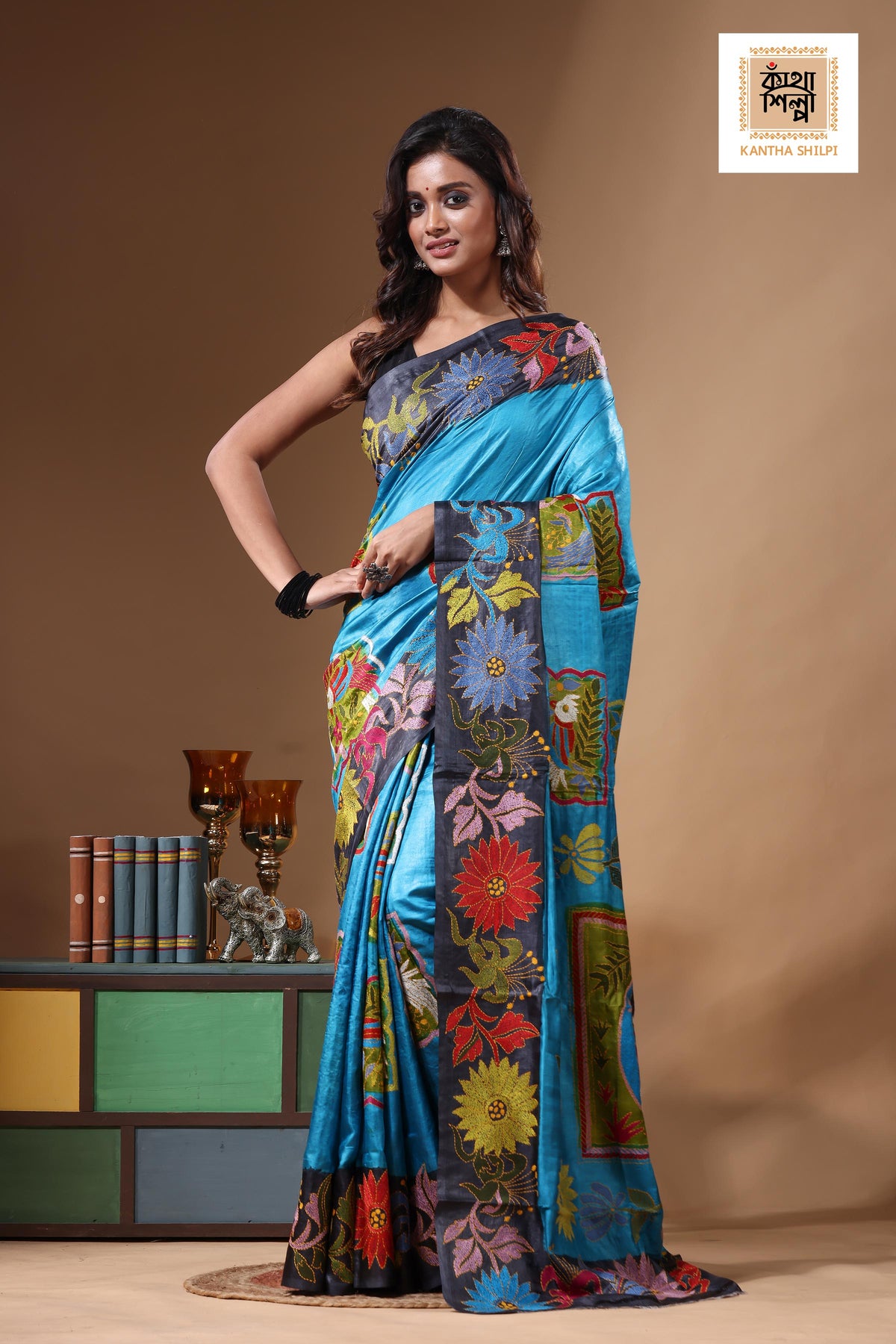 Dye Pure Gachi Tussar Kantha Stitch Saree SN2631400